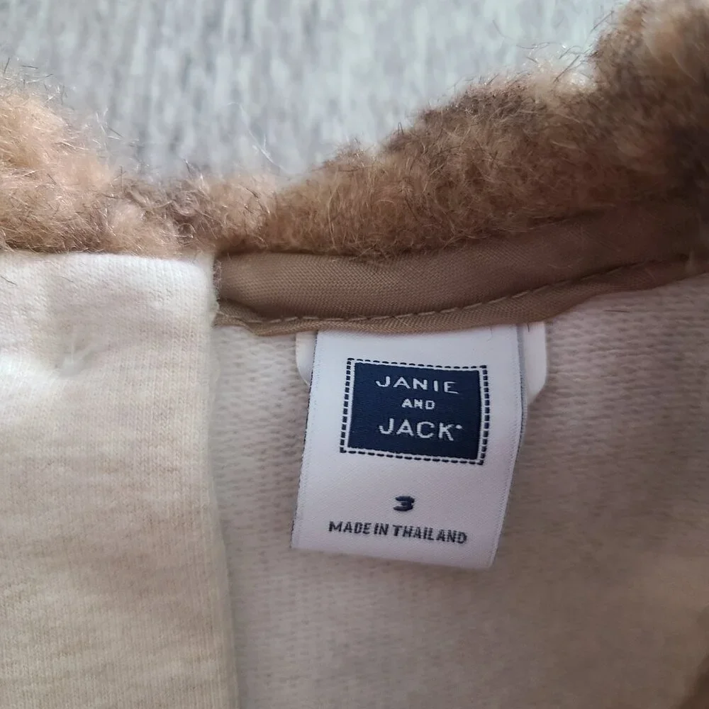 Janie and Jack Girls Faux Fur Collar Sweater Dress Beige Size 3